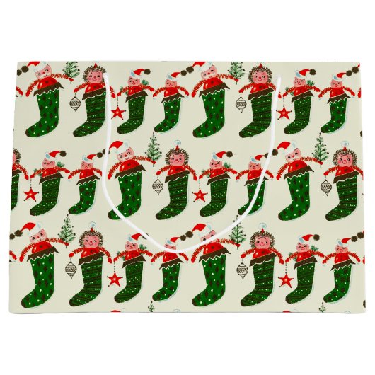 Retro Kerstmis Kousen Groot Cadeauzakje (Voorkant)