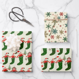 Retro Kerstmis Kousen Inpakpapier Vel