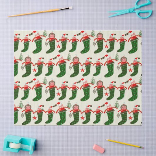 Retro Kerstmis Kousen Tissuepapier (Craft)