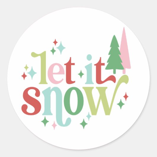 Retro Kerstmis | Laat het sneeuwen Ronde Sticker (Voorkant)