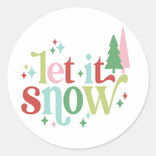 Retro Kerstmis   Laat het sneeuwen Ronde Sticker