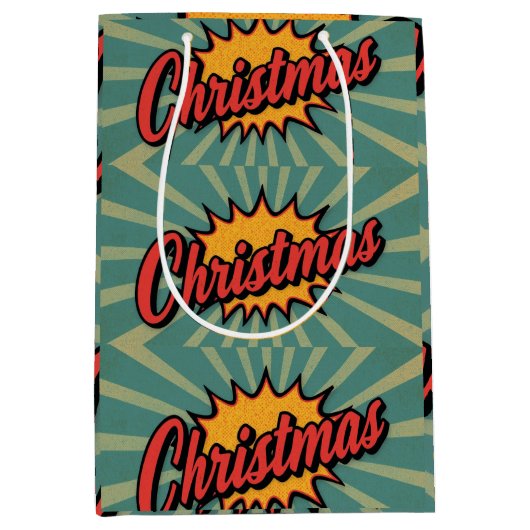 Retro Kerstmis  Medium Cadeauzakje (Voorkant)