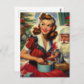 Retro Kerstmis Meisje Briefkaart (Voorkant / Achterkant)