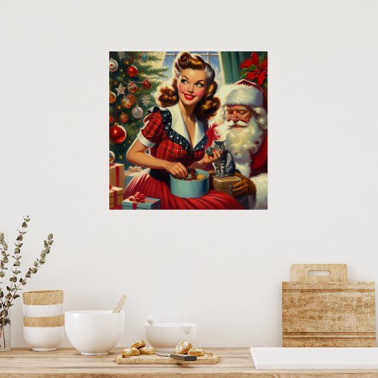 Retro Kerstmis Meisje Poster (Keuken)