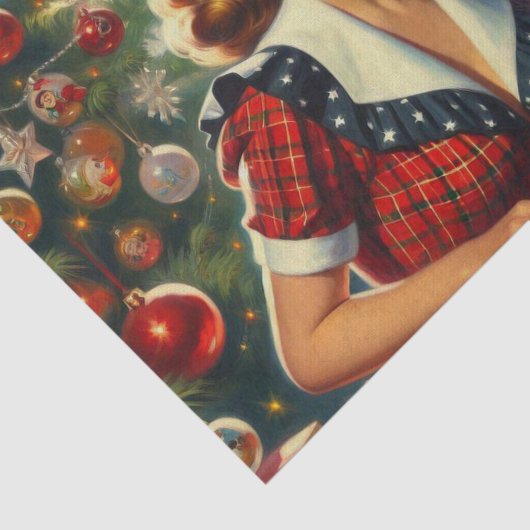 Retro Kerstmis Meisje Tissuepapier (Detail)