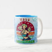 Retro Kerstmis, Mele Kalikimaka Hula Dancer Tweekleurige Koffiemok (Voorkant rechts)