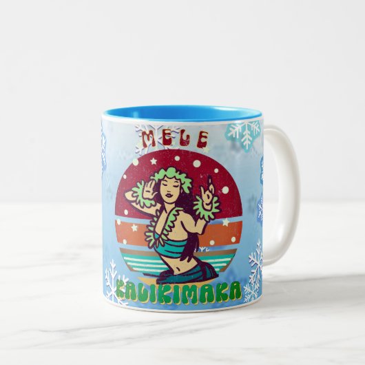 Retro Kerstmis, Mele Kalikimaka Hula Dancer Tweekleurige Koffiemok (Voorkant rechts)