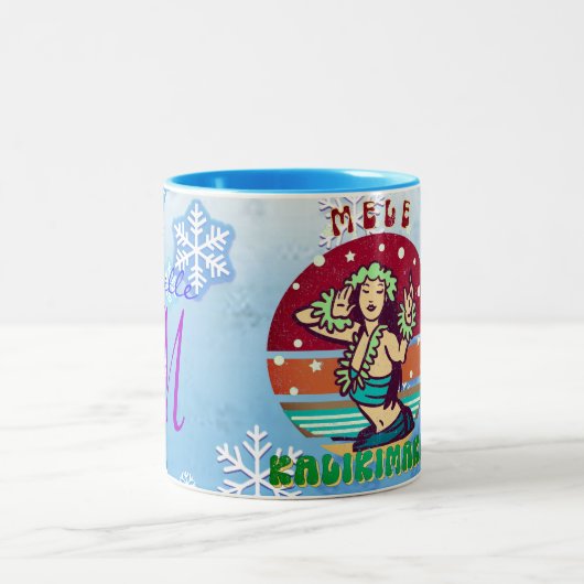 Retro Kerstmis, Mele Kalikimaka Hula Dancer Tweekleurige Koffiemok (Center)