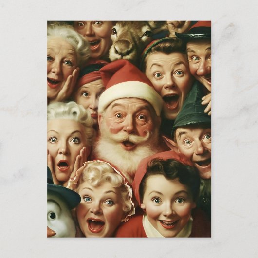 Retro Kerstmis Menigte met Kerstman Briefkaart (Voorkant)