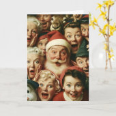 Retro Kerstmis Menigte met Kerstman Kaart (Gele Bloem)