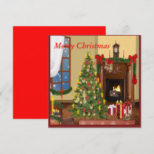 Retro Kerstmis met boomcadeaus in de open haard Kaart