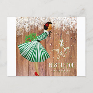 Retro Kerstmis Mistletoe Kisses Holiday Briefkaart