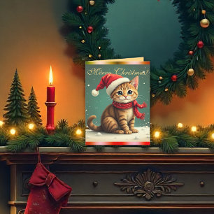 Retro Kerstmis Mooie Kitten Vintage Kerstkaart Kaart