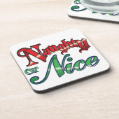 Retro Kerstmis, Naughty of Nice Red Green Letters Bier Onderzetter (Linkerzijde)