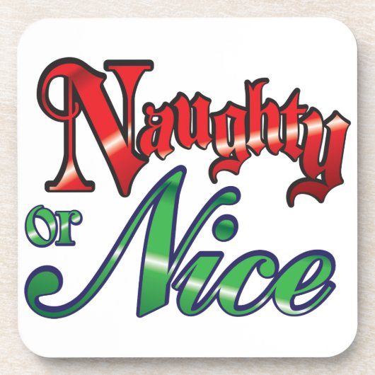 Retro Kerstmis, Naughty of Nice Red Green Letters Bier Onderzetter (Voorkant)