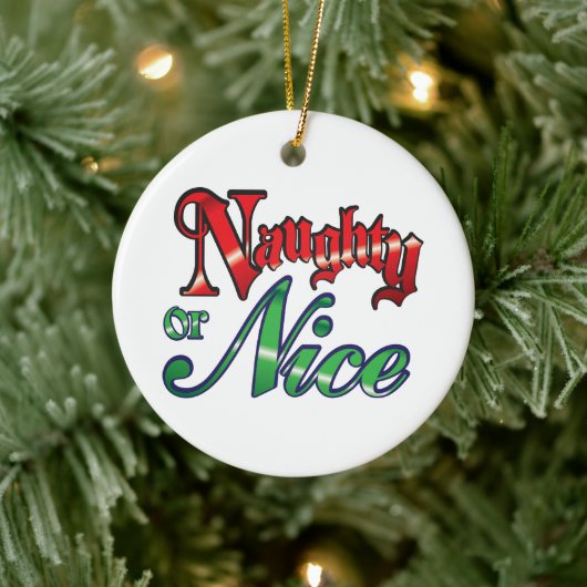 Retro Kerstmis, Naughty of Nice Red Green Letters Keramisch Ornament (Boom)
