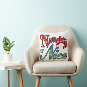 Retro Kerstmis, Naughty of Nice Red Green Letters Kussen