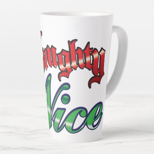 Retro Kerstmis, Naughty of Nice Red Green Letters Latte Mok (Rechterhoek)