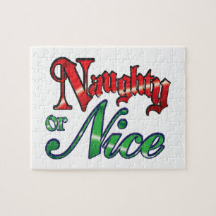 Retro Kerstmis, Naughty of Nice Red Green Letters Legpuzzel