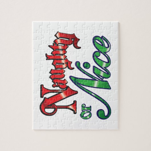 Retro Kerstmis, Naughty of Nice Red Green Letters Legpuzzel (Verticaal)