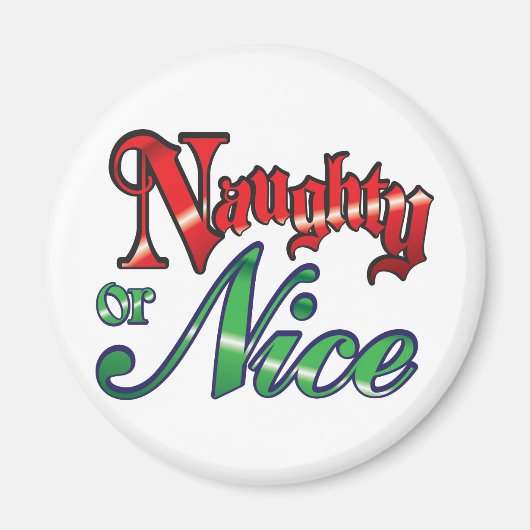 Retro Kerstmis, Naughty of Nice Red Green Letters Magneet (Voorkant)