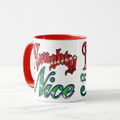 Retro Kerstmis, Naughty of Nice Red Green Letters Mok (Voorkant links)