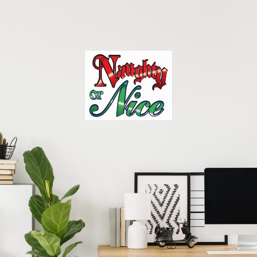 Retro Kerstmis, Naughty of Nice Red Green Letters Poster (Thuiskantoor)