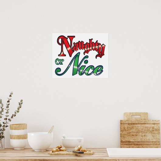 Retro Kerstmis, Naughty of Nice Red Green Letters Poster (Keuken)