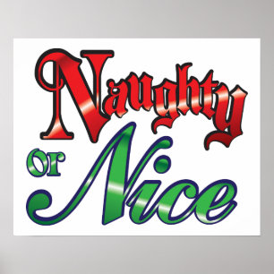 Retro Kerstmis, Naughty of Nice Red Green Letters Poster