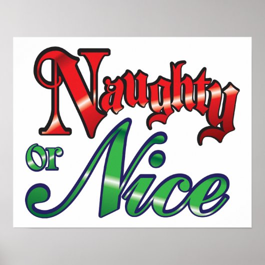 Retro Kerstmis, Naughty of Nice Red Green Letters Poster (Voorkant)