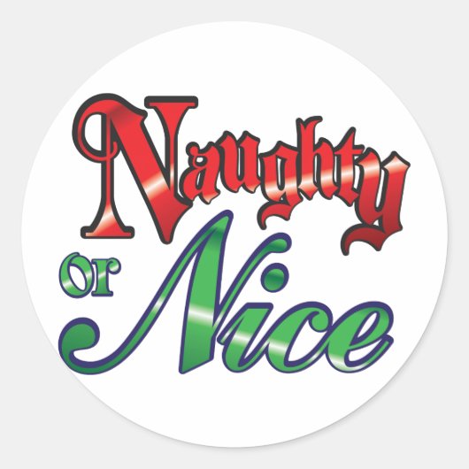 Retro Kerstmis, Naughty of Nice Red Green Letters Ronde Sticker (Voorkant)
