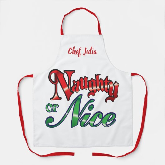 Retro Kerstmis, Naughty of Nice Red Green Letters Schort (Voorkant)