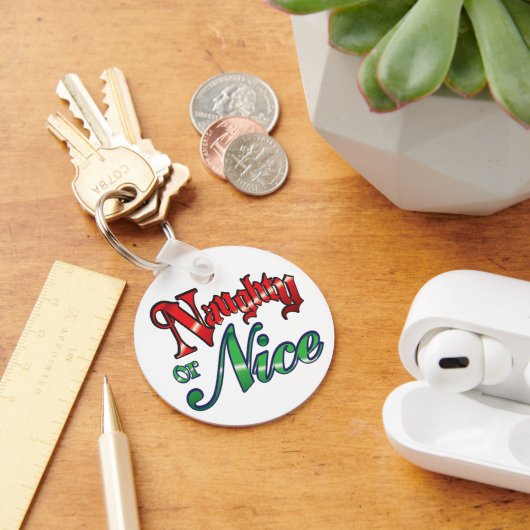 Retro Kerstmis, Naughty of Nice Red Green Letters Sleutelhanger (Bureau)