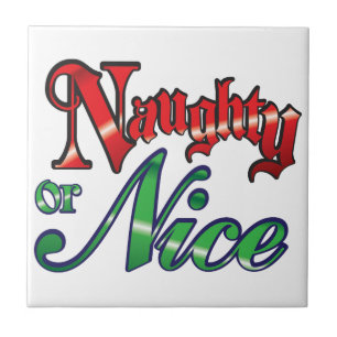 Retro Kerstmis, Naughty of Nice Red Green Letters Tegeltje