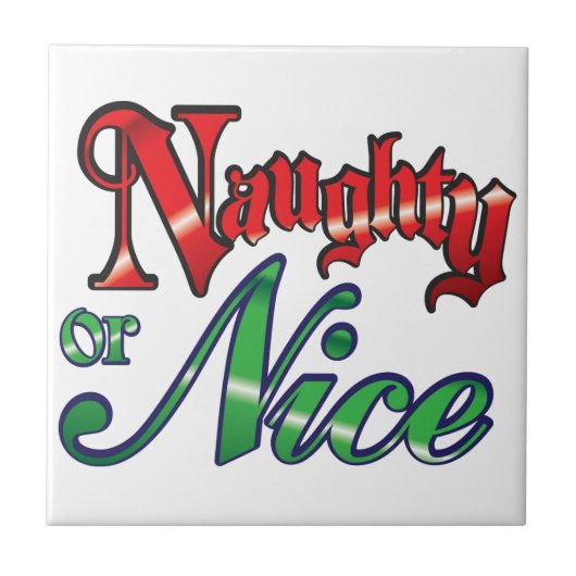Retro Kerstmis, Naughty of Nice Red Green Letters Tegeltje (Voorkant)