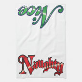 Retro Kerstmis, Naughty of Nice Red Green Letters Theedoek (Verticaal)
