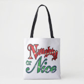 Retro Kerstmis, Naughty of Nice Red Green Letters Tote Bag (Voorkant)
