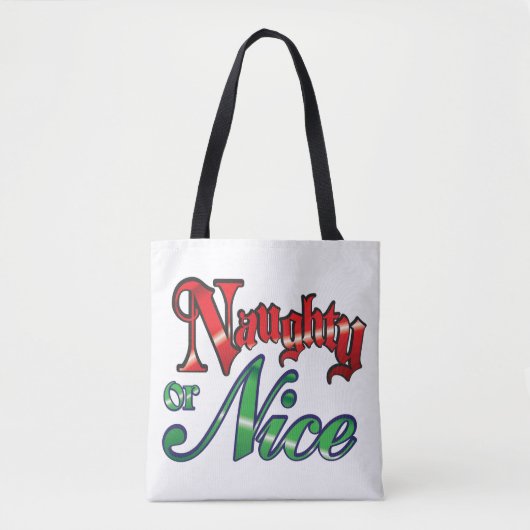 Retro Kerstmis, Naughty of Nice Red Green Letters Tote Bag (Voorkant)