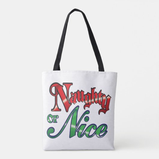 Retro Kerstmis, Naughty of Nice Red Green Letters Tote Bag (Achterkant)