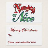 Retro Kerstmis, Naughty of Nice Red Green Letters Visitekaartje (Voorkant /achterkant)