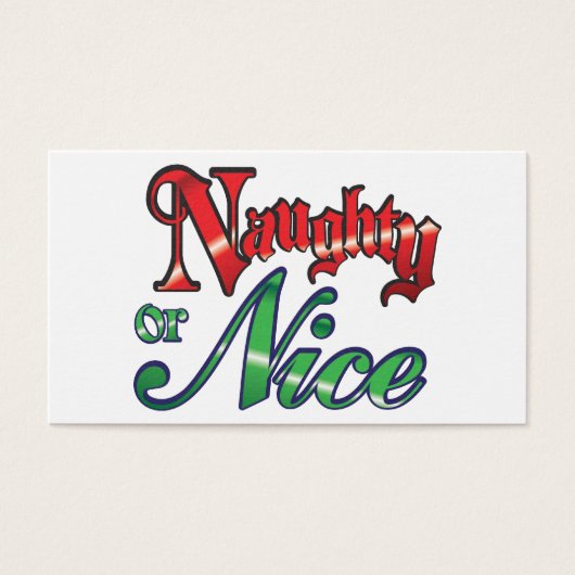 Retro Kerstmis, Naughty of Nice Red Green Letters Visitekaartje (Voorkant)