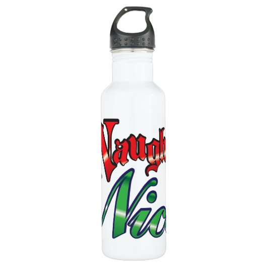 Retro Kerstmis, Naughty of Nice Red Green Letters Waterfles (Voorkant)