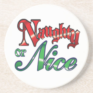 Retro Kerstmis, Naughty of Nice Red Green Letters Zandsteen Onderzetter