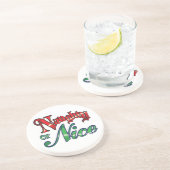 Retro Kerstmis, Naughty of Nice Red Green Letters Zandsteen Onderzetter (Zijkant)