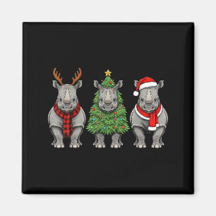 Retro Kerstmis Neushoorn Kerstman Rendier Safari D Magneet