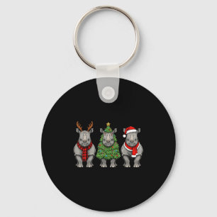 Retro Kerstmis Neushoorn Kerstman Rendier Safari D Sleutelhanger