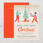 Retro Kerstmis Nieuwjaar Jaarlijkse Brief Digitaal Feestdagenkaart (Voorkant / Achterkant)