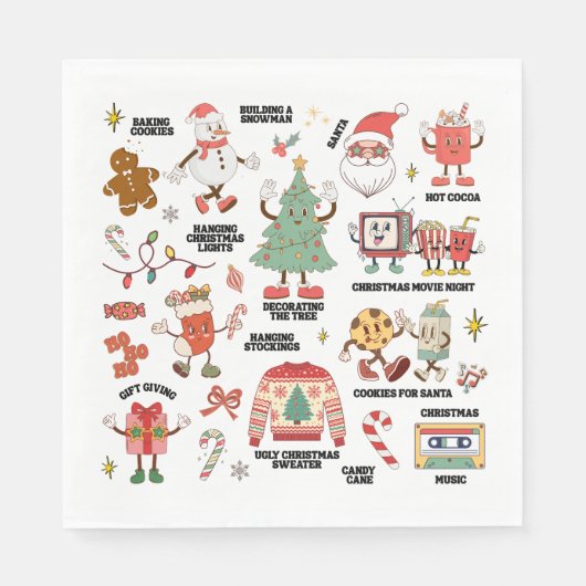Retro Kerstmis Nostalgisch Groen En Rood Servet (Voorkant)