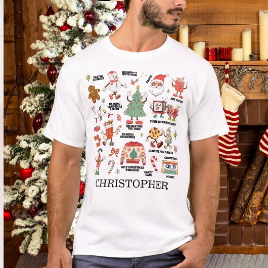 Retro Kerstmis Nostalgisch Groen En Rood T-shirt