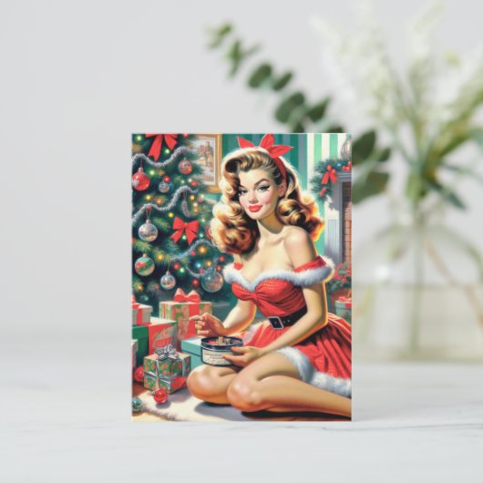 Retro kerstmis omhoog briefkaart (Staand voorkant)